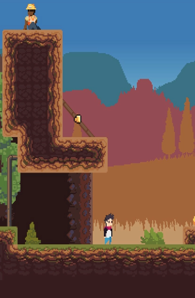 The image is a screenshot from the game, showing cliffs and small clumps with the character